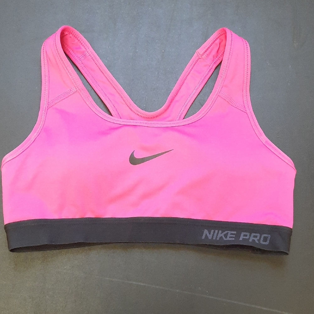 Nike Pink and Black Sports Bra with Racerback Design